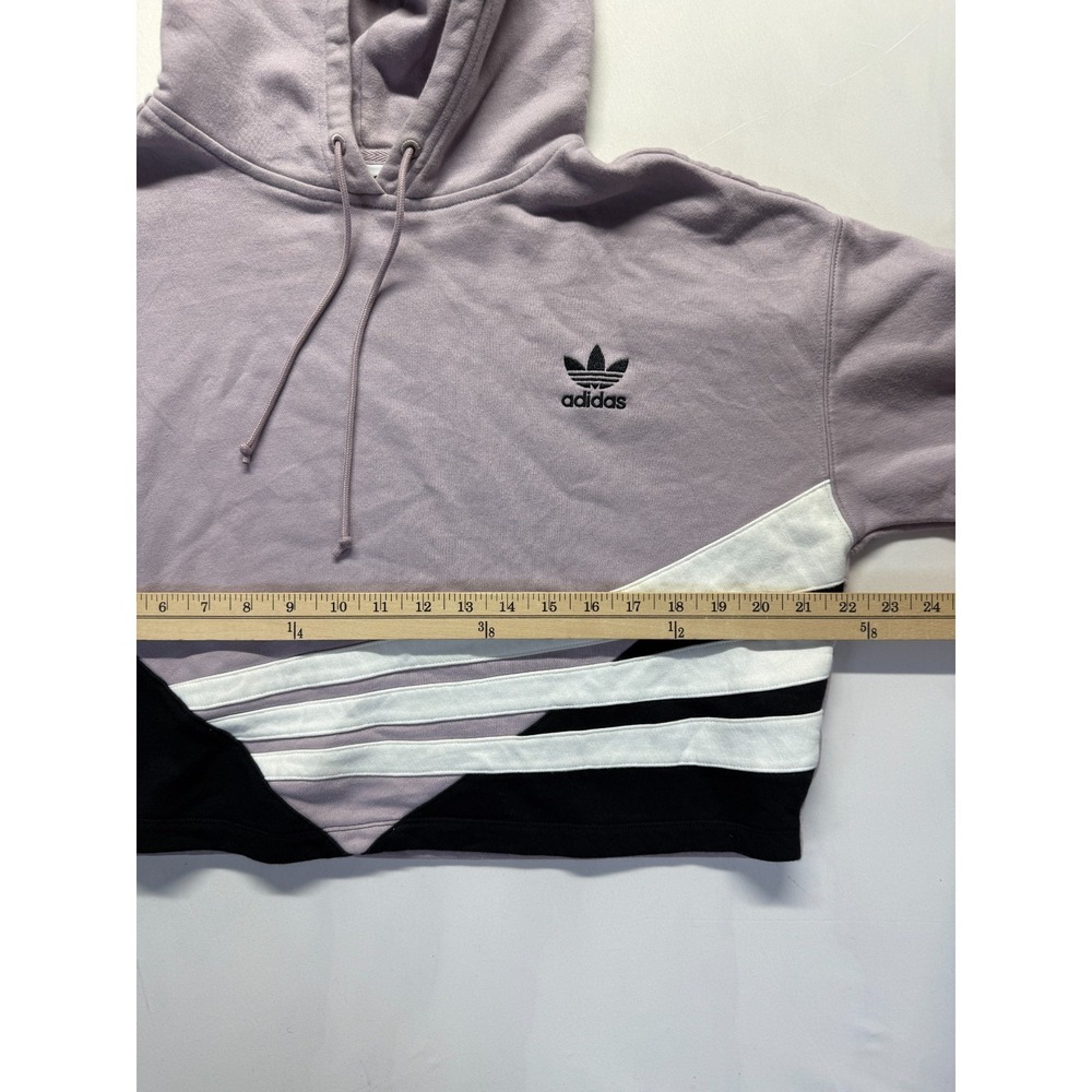 Adidas Cropped Hoodie Womens Medium Lilac Purple Multi Fleece Lined Athleisure - Picture 6 of 9